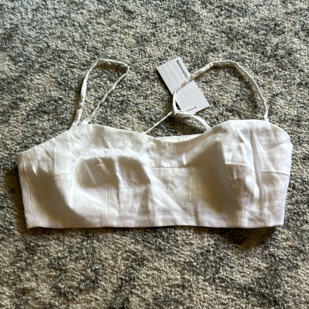 Reformation White Linen Crop Top